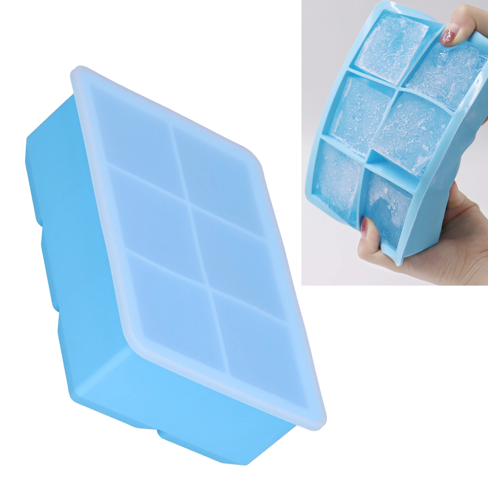 Льдогенератор с крышкой большой силиконовый Квадратный льдогенератор 6 ячеек