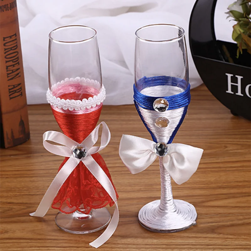 1 Pair Wedding Wine Glass Champagne Glass Red Wine Cup Blue Dress Champagne Goblet Wedding Supplies High Grade Wine Glasses