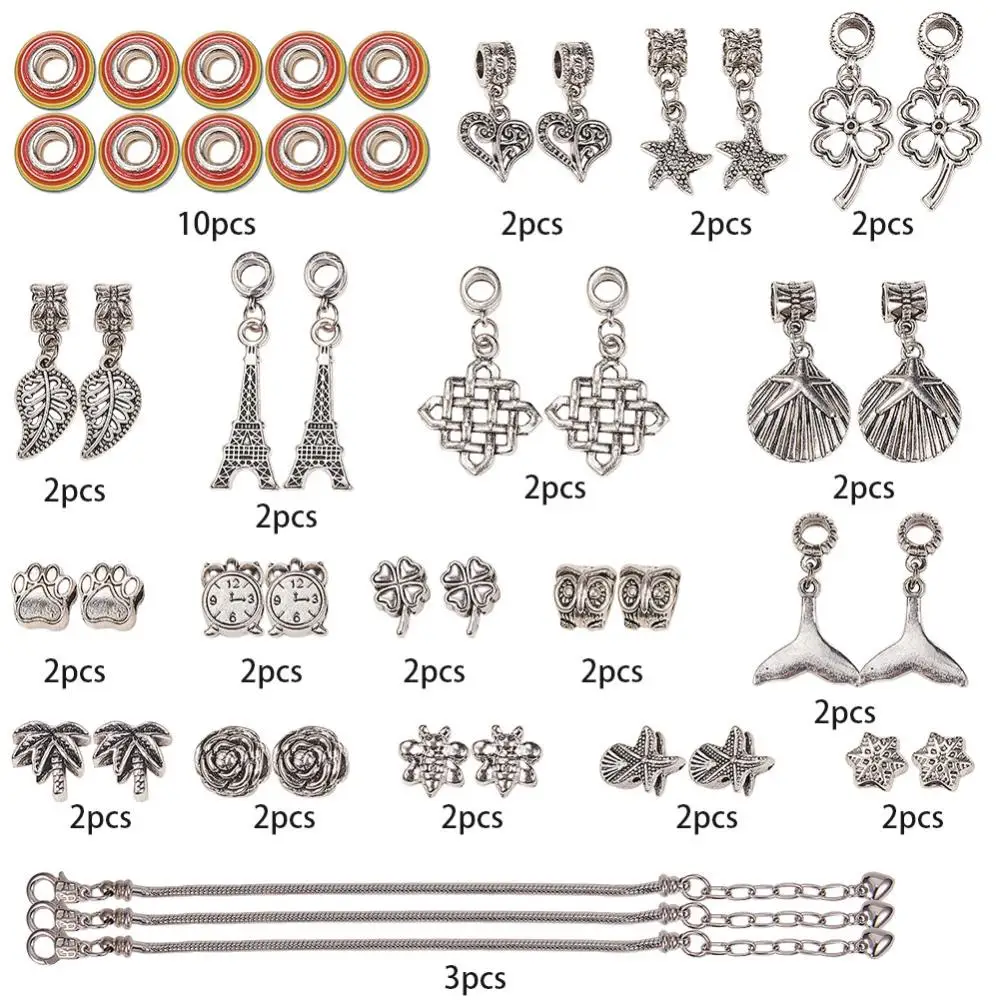 DIY Beading Bracelet Making Set Tibetan Style Alloy Resin Beads Pendants Accessories For Jewelry Making Crafts Children Gifts