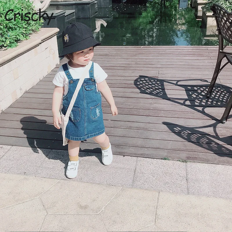 

Criscky Spring Autumn 2022 New Style Girls Solid Color Strap Dress Kids Clothing Fashion Denim Dress Overalls Toddler Jeans