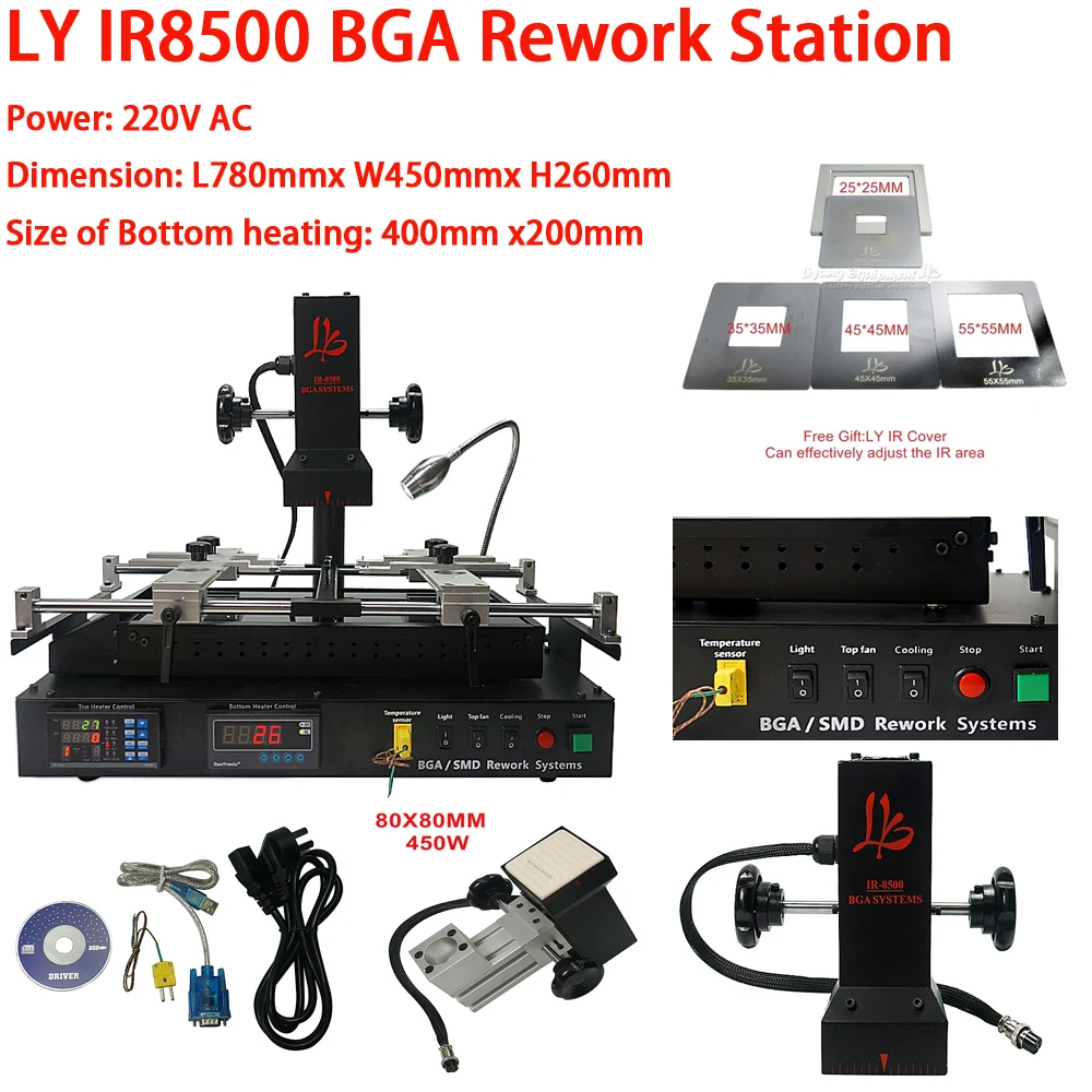 

Доставка из ЕС IR8500 Инфракрасная паяльная станция BGA для ремонта материнских плат ноутбуков чипов печатных плат, паяльная машина с 4 зажимами
