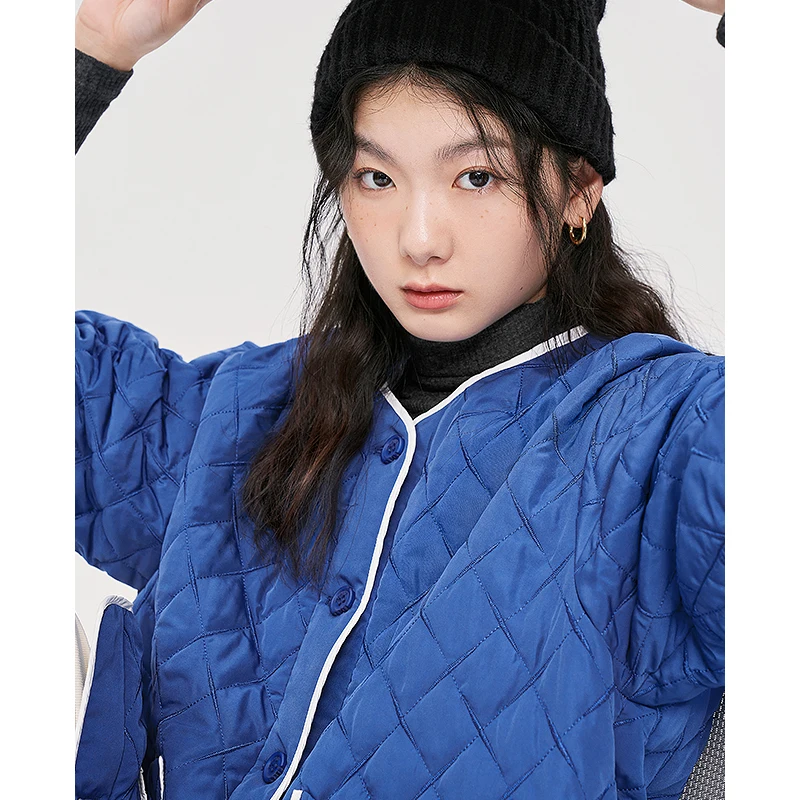 Toyouth Women Thick Coat 2022 Winter Long Sleeve Loose Jacket with Large Pocket Warm Comfort Blue Casual Streetwear Outwear