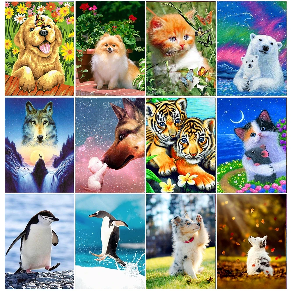 

Алмазная 5D картина «сделай сам», вышивка с милыми животными, Пингвин, кошка, собака, Набор для вышивки крестиком, Ручная инкрустация, подарки, украшение для стены дома