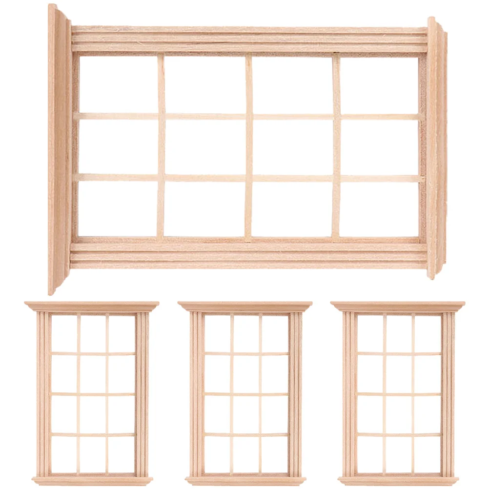 

Window Frame Model Mini House Adornment Dolly Furniture Uncolored Wooden Blank Miniature Miniatures Decor Things Toddler Toys