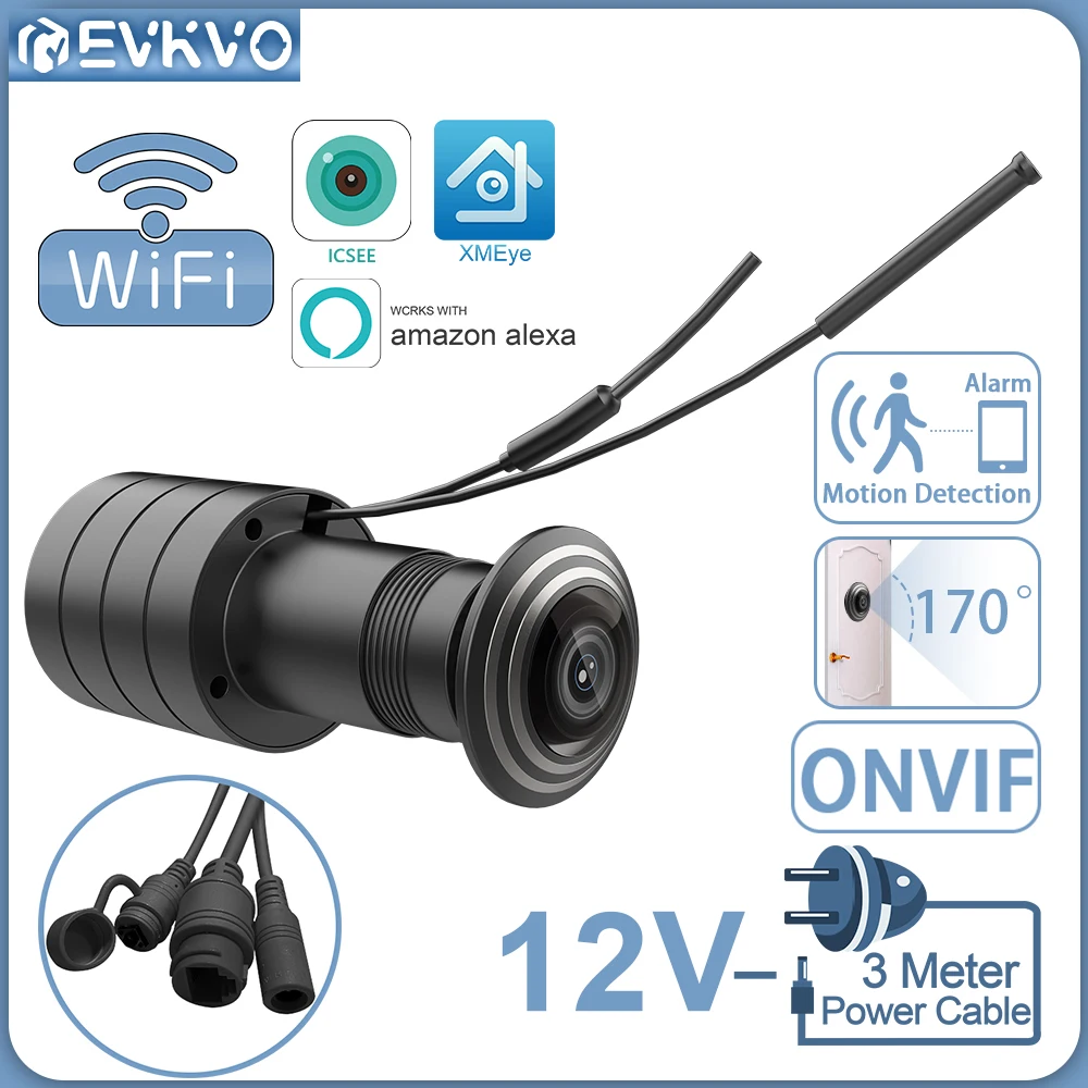 

EVKVO 4K Mini WIFI Door Eye Camera 170 Degree Ultra Wide Angle Motion Detection ONVIF P2P Fisheye Peephole Door Camera iCsee