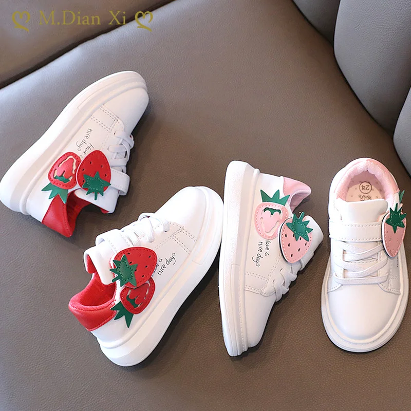 

Kids Shoes Girls Autumn New Style 2023 Girls' Baby Strawberry White Shoes with Low-top Soft Sole Shoes 2-6Y