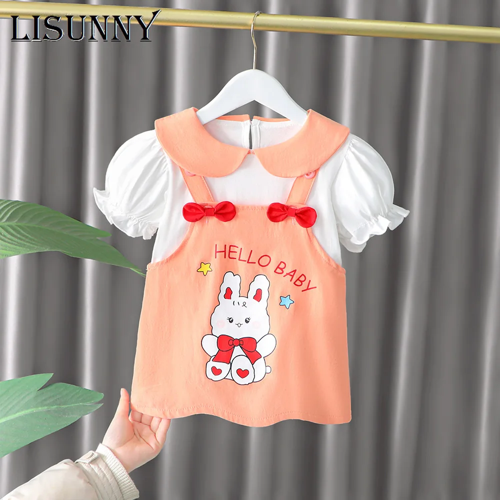 

2022 Summer Kids Clothing Sets Toddler Girls Clothes Short Sleeve T Shirt Denim Bow Strap Dress Infant Tracksuit Baby Outfits