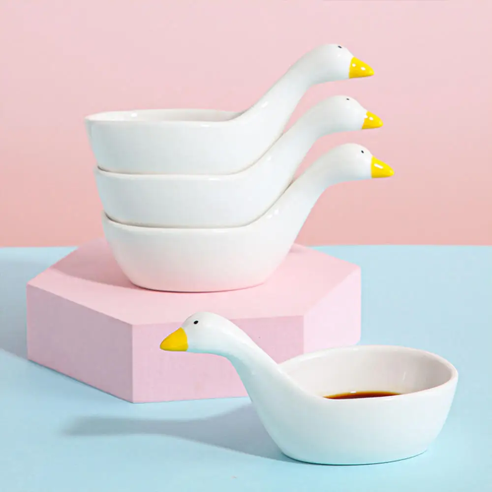 

Ceramic Embossed Condiment Dish Cartoon Swan Shape Small Bowl Household Soy Sauce Vinegar Dipping Saucer Tableware Kitchen Tools