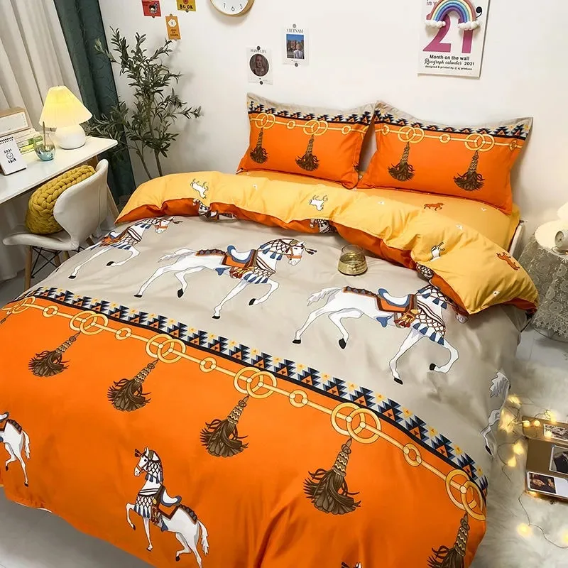 Пододеяльник с принтом лошадей набор простыней и наволочкой |