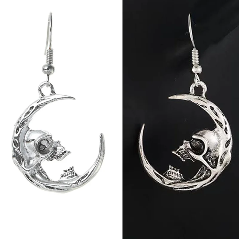

2023 New Gothic Skull Crossbones Pendant Earring Women's Dark Black Style Retro Exaggerated Earrings Fashion Cool Party Jewelry