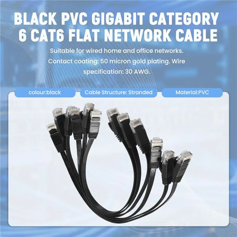 Фото Кабель сетевой плоский AU33-6, 1 фут, Cat6, высокоскоростной, с разъемами RJ45 без зацепок, 6 шт. №5