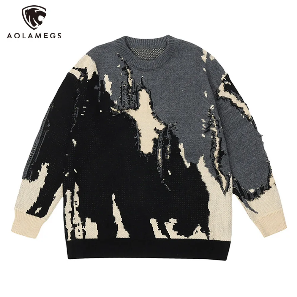 

Streetwear Punk Knitted Sweaters Men Distressed Designer Oversized Harajuku Sweaters Hip Hop High Street Knit Man Pullovers Tops