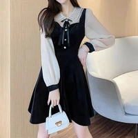 2022 spring vintage velvet black dress womens sweat midi dresses chiffon korean fashion elegant dresses female clothes za 2021