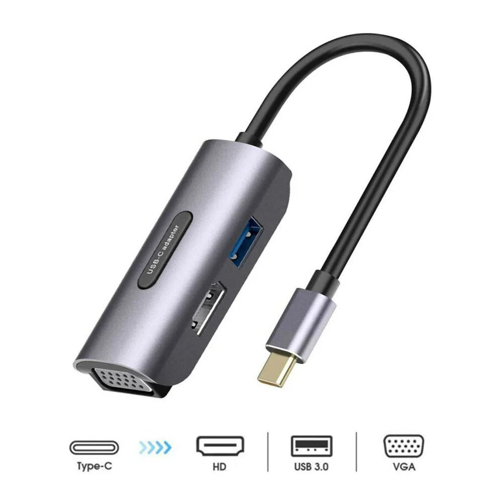 

3 in 1 USB C to VGA HDMI-Compatible USB 3.0 Female Adapter USB C Hub Converter For Projector PC Computer Laptop HDTV Monitor