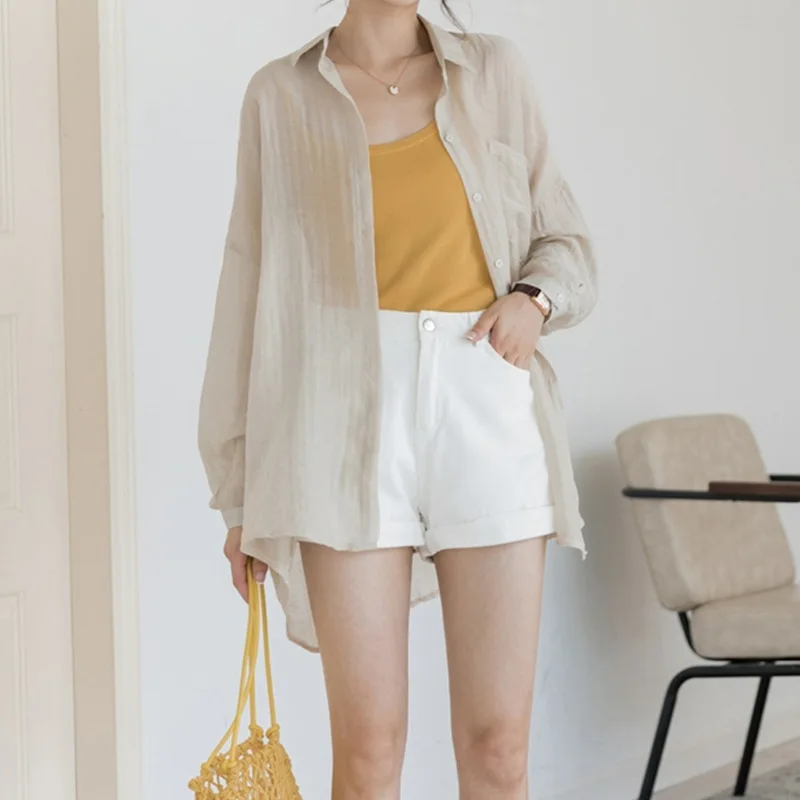 

Breathable Sunscreen Women's Thin Chiffon Shirt New Summer Shawl with Suspender Skirt Cardigan with Top Shirt