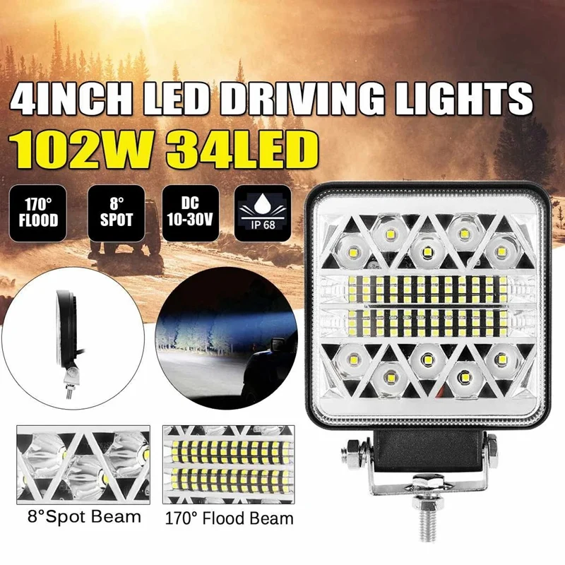 

102 Вт 10-30 в 4 дюйма 34 светодиода рабочий свет бар автомобиль внедорожник точесветильник свет дальнего света противотуманная лампа 39800LM 6000K дл...