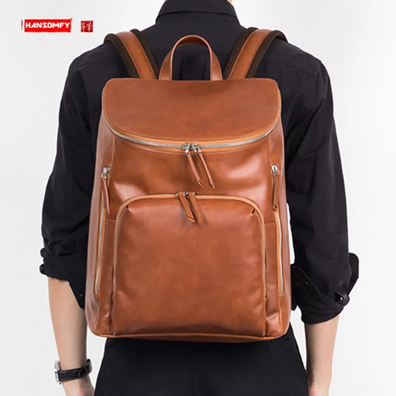 

Luxury Genuine Leather Men Backpack Business 15-17 Inch Laptop Bag Large Capacity Travel Backpacks Top Layer Cowhide Schoolbags