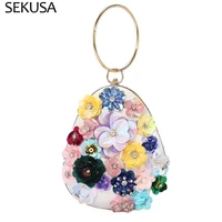 fashion lady day clutch flower diamonds evening bags with handle bucket desigg handbags purse