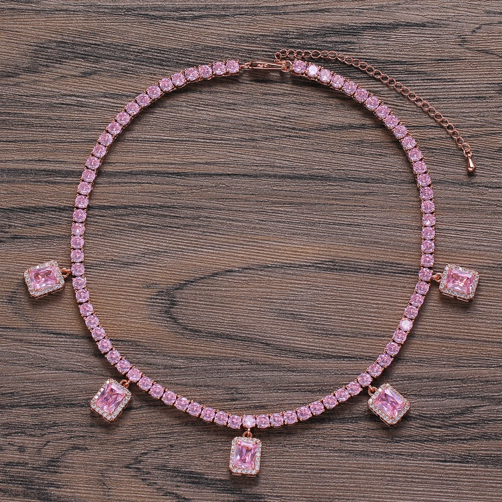 Цепочка EYIKA в стиле хип-хоп с розовым позолоченным фианитом