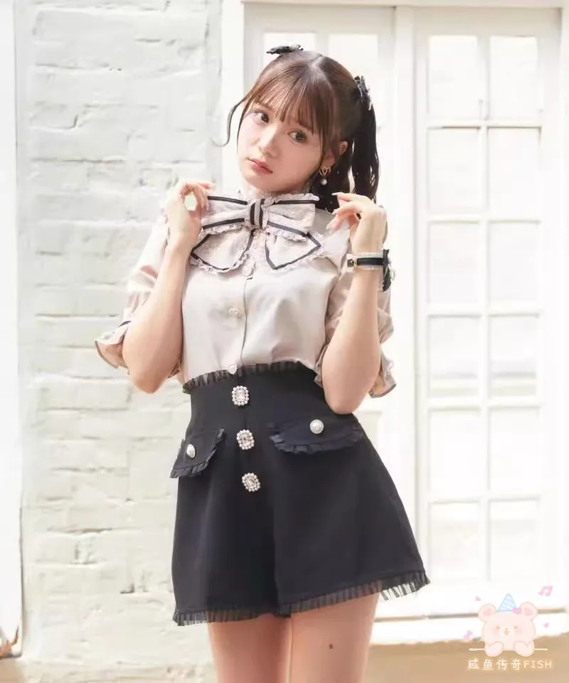 Fashion 2023 New Rhinestone Lace Short Pants Japanese Style High Waist Shorts Leisure Versatile Casual Shorts for Women