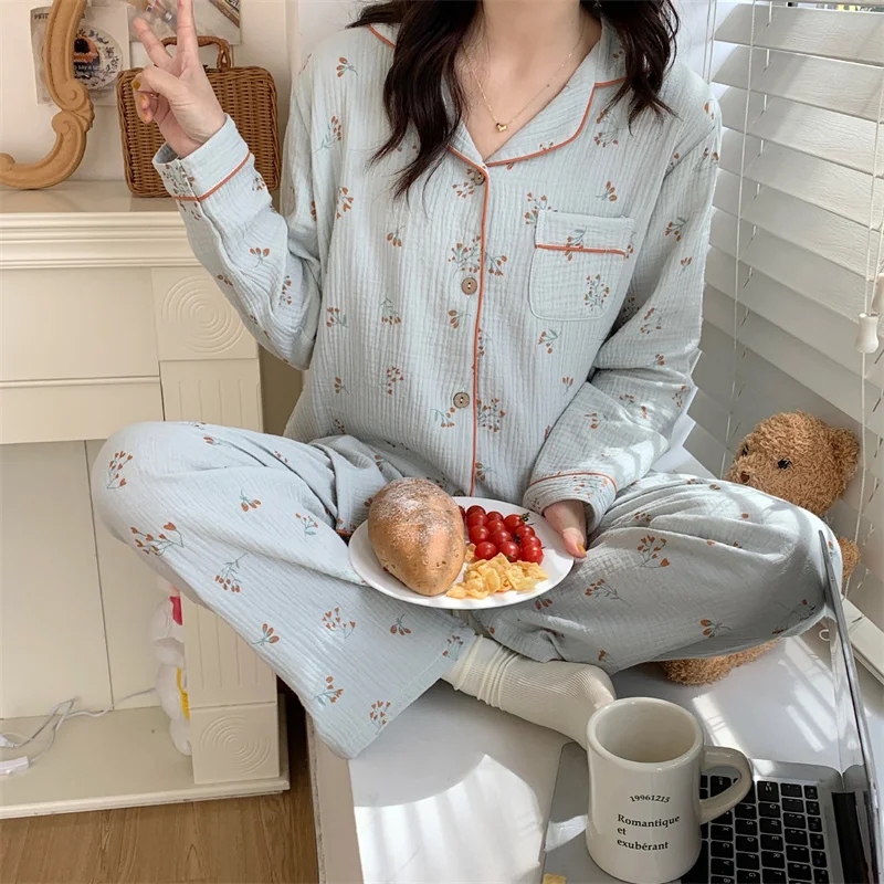 Удобный пижамный комплект с лацканами для женщин хлопковые домашние пижамы