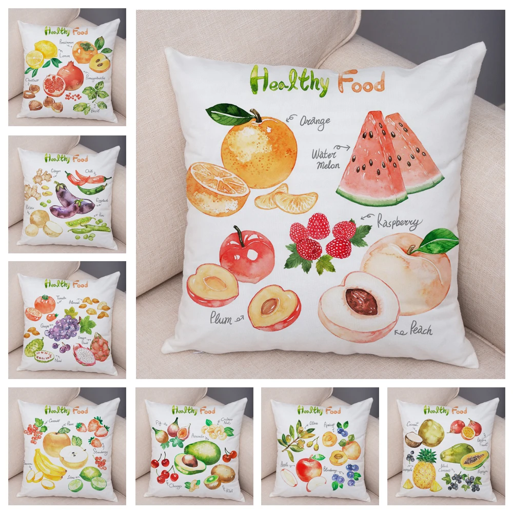 

Healthy Food Pillow Case Decor Apple Grape Lemon Plant Cushion Cover for dining Room Sofa 45*45cm Super Soft Plush Pillowcase