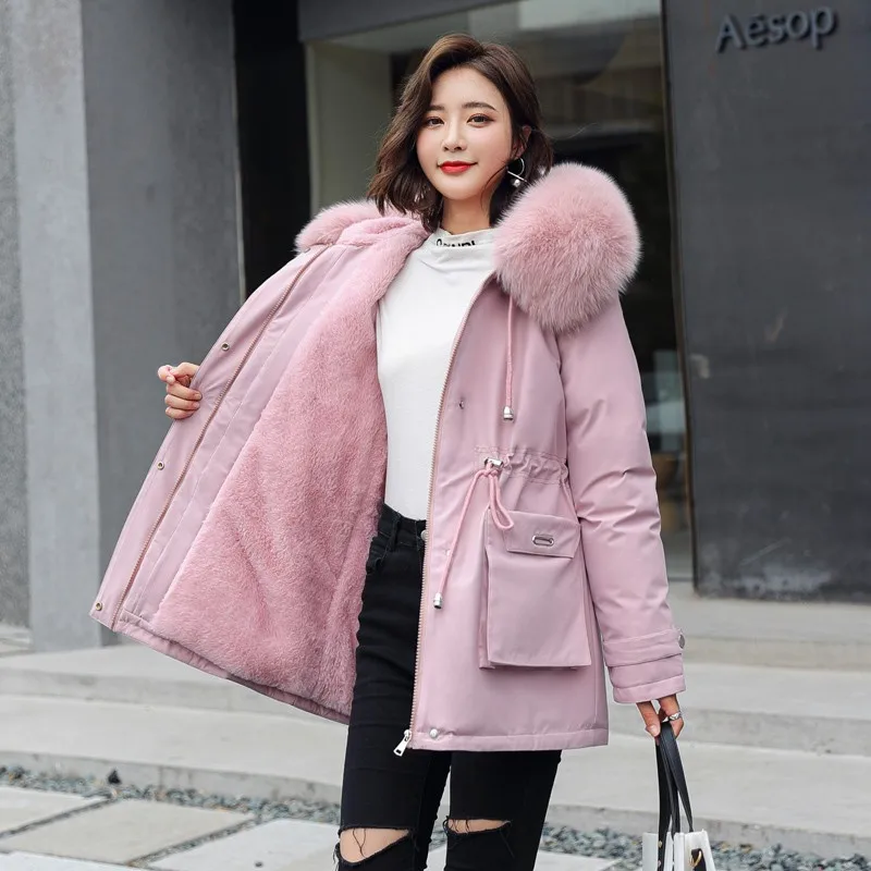 2023 Winter Parkas Loose New Fur Collar Hooded Jackets Women Thickness Cotton Padded Overcoat Snow Outwear Female Casual Coats