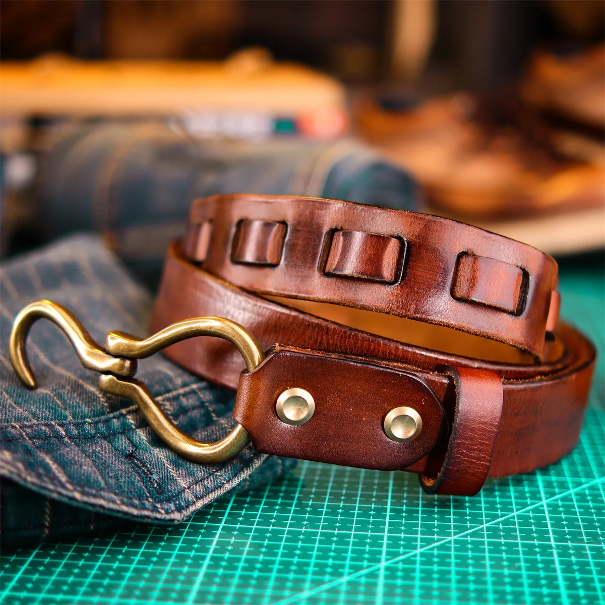 High Quality Genuine Leather Belt For Men Handmade Brass Hook Buckle Vintage Luxury Designer Cowboy Belts Jeans Strap Cintos Man