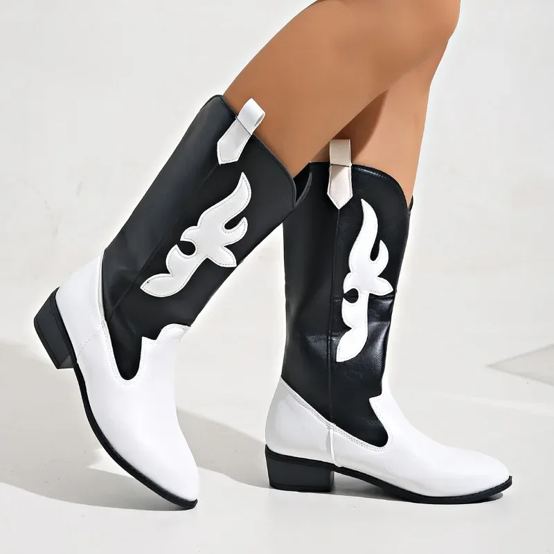 

Женские ботинки без шнуровки, ботинки до середины икры с острым носком, на низком квадратном каблуке, разные цвета, 2023
