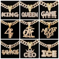 iced out chain full rhinestone letter pendant necklace for women men with 13mm miami cuban link chain necklace hip hop jewelry