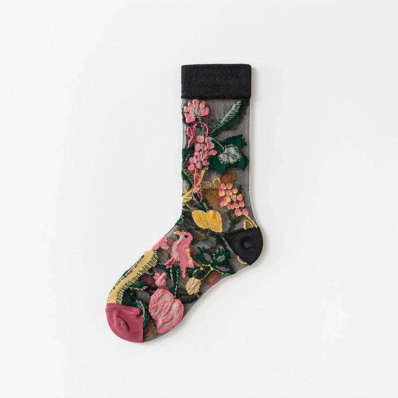 Summer New Fashion High Quality Creative Transparent Tide Socks Sunflowers Vines Flowers Animal Fruit Glass Silk Women Socks