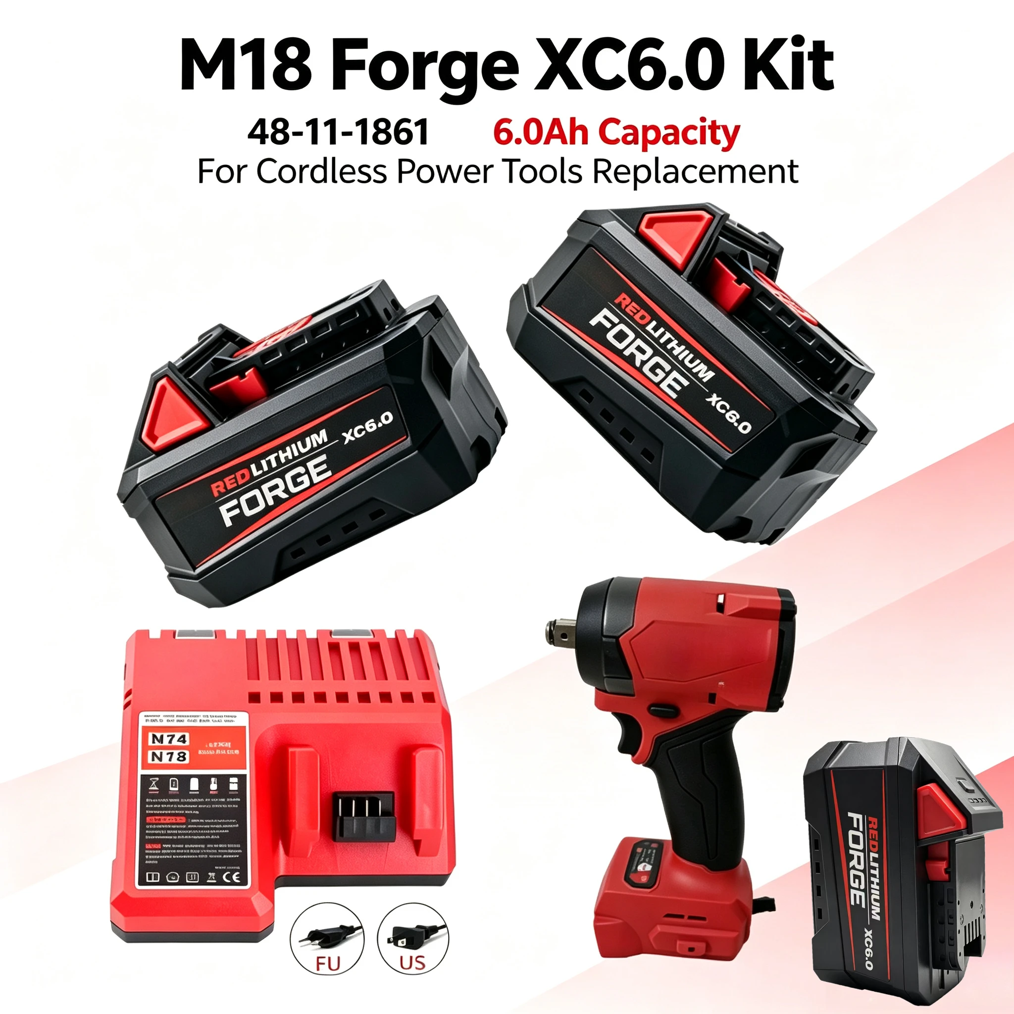 Фото Аккумулятор для Milwaukee M18 6.0Ач 48-11-1861 с низким энергопотреблением, защитой от перегрузки по току, для отрезных и возвратно-поступательных пил №1