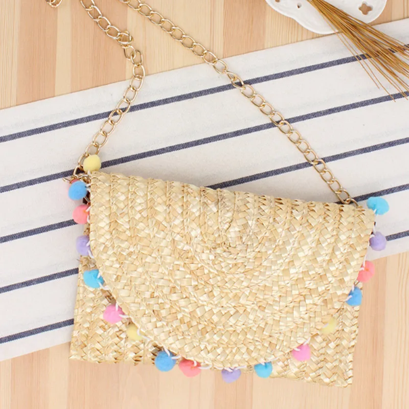 

Hairy Ball Crossbody Straw Cute Chain Woven Beach Casual Women's Bag