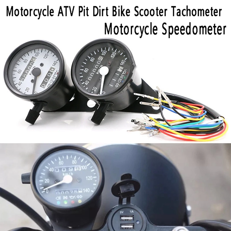 

12V Motorcycle Speedometer Odometer Gauge Dual Speed Meter LED Indicator Light Pit Dirt Bike Scooter Tachometer