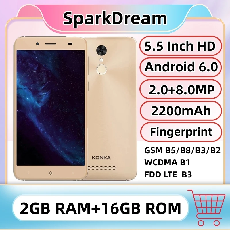 

509 4G LTE SmartPhone 2GB RAM 16GB ROM 5.5" SC9832 Quad Core CellPhone Android 6.0 8.0MP 2200MAH Metal Cover Mobile Phone
