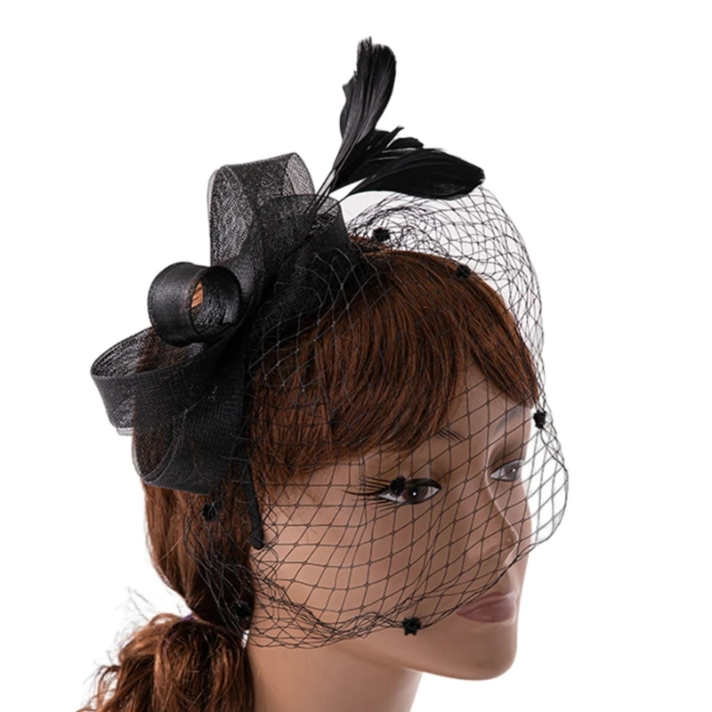 

Tea Party Hat Women Fascinator Headband Bowknot Fascinators with Veil Derby Pillbox Hat Cocktail Tea Party hat Veil Mesh