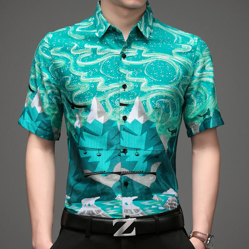 

Рубашка мужская с коротким рукавом, Свободная блуза из мерсеризованного хлопка, с 3D Цифровым принтом, В гавайском стиле, лето