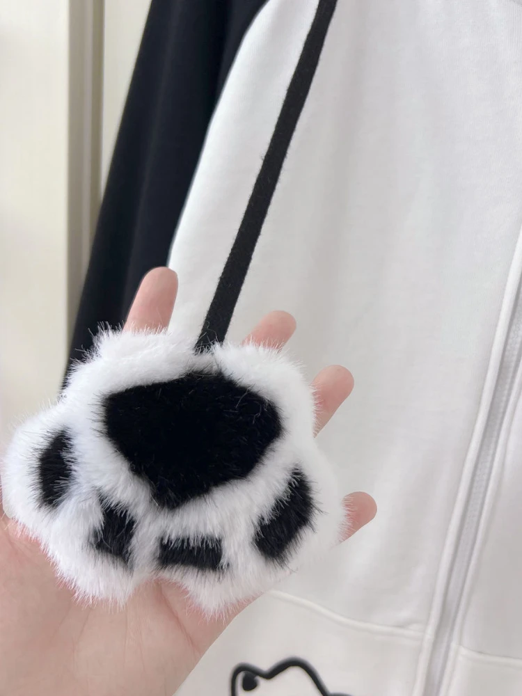 Толстовки с японским мультяшным вышивкой и кошачьими ушками женские толстовки Y2k