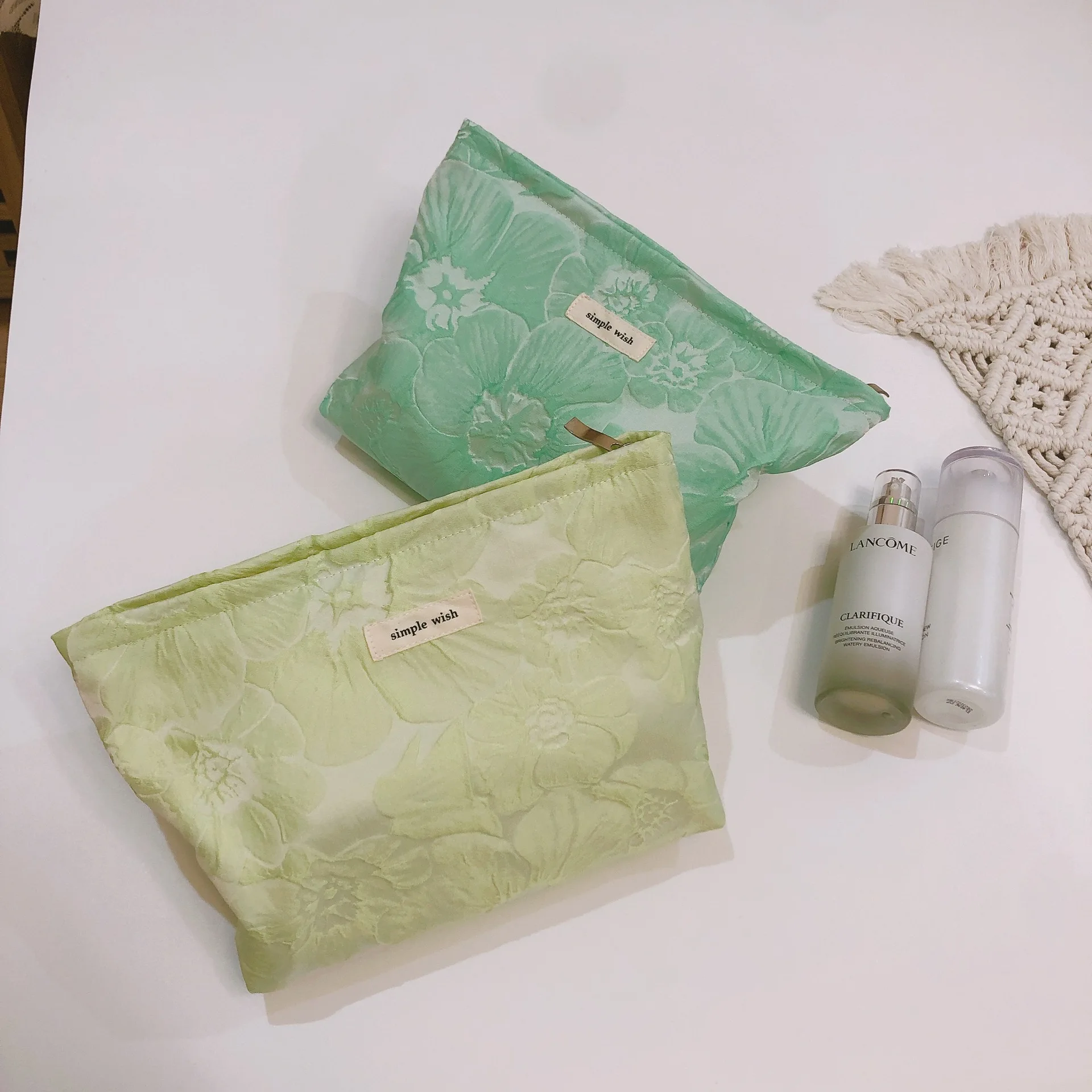 Женская косметичка с зелеными цветами ретро-мешок для хранения косметики