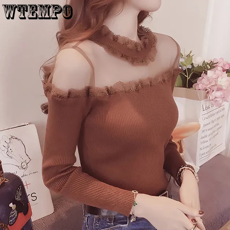 Свитера женский сексуальный модный свитер сетчатые кружевные лоскутные