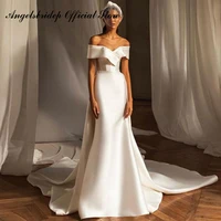 angelsbridep new satin wedding dresses 2022 mermaid strapless sleeveless detachable train bridal gowns modern vestido de novia