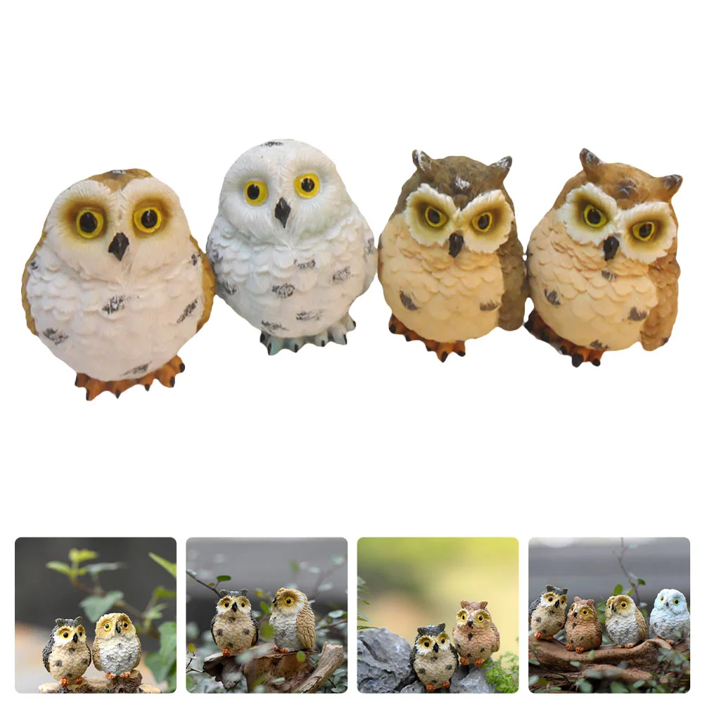 

4PCS Miniature Owls Figurines Miniature Decorative House Resin Ornament Figurines Adornment