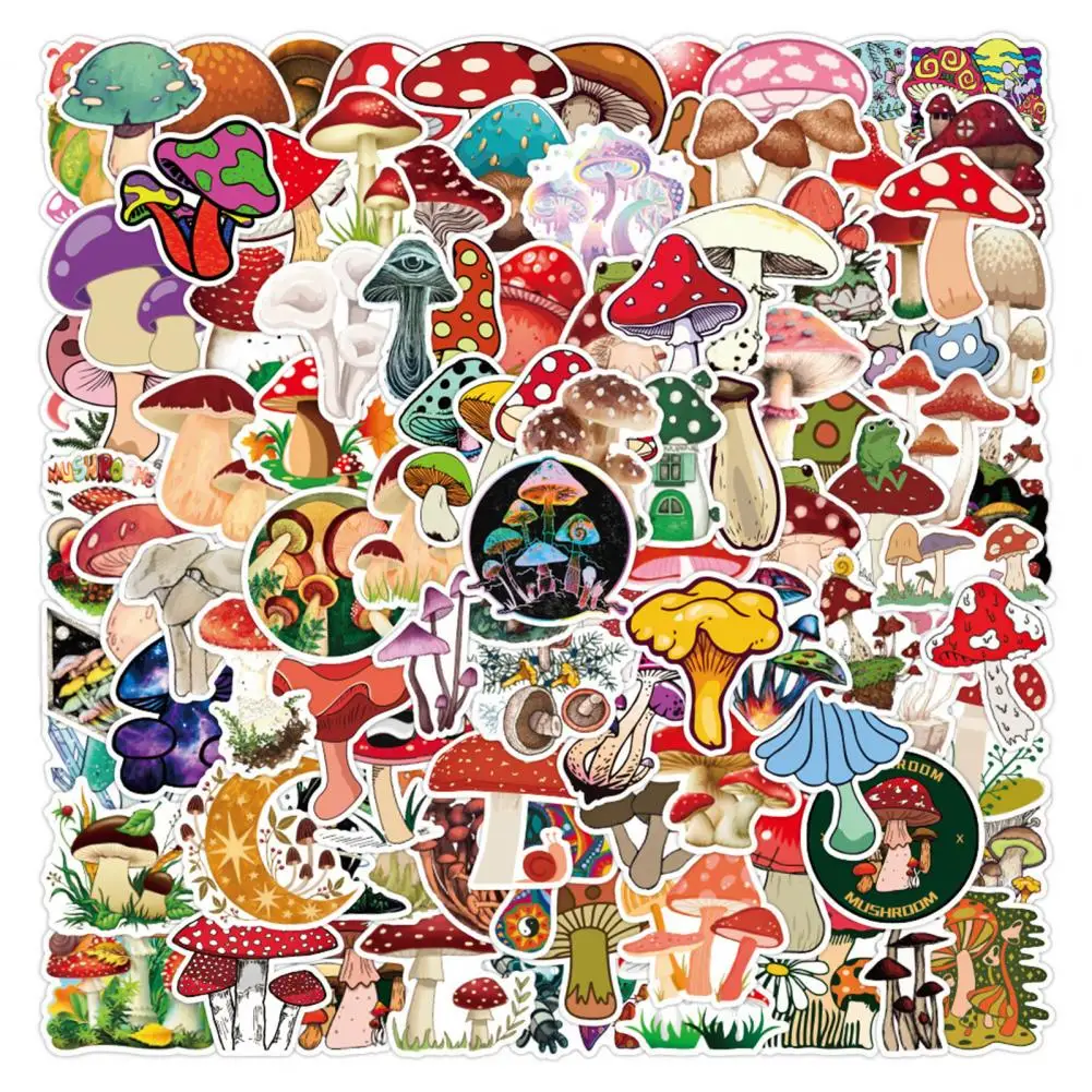 

100Pcs Mushroom Stickers Colorful Cartoon Plant Series Decals DIY Scrapbook Water Bottle Skateboard Car Stickers Stationery Gift