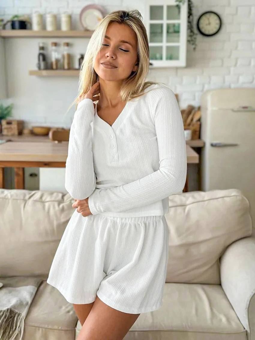 Marthaqiqi белый женский костюм для сна сексуальные пижамы с v-образным вырезом