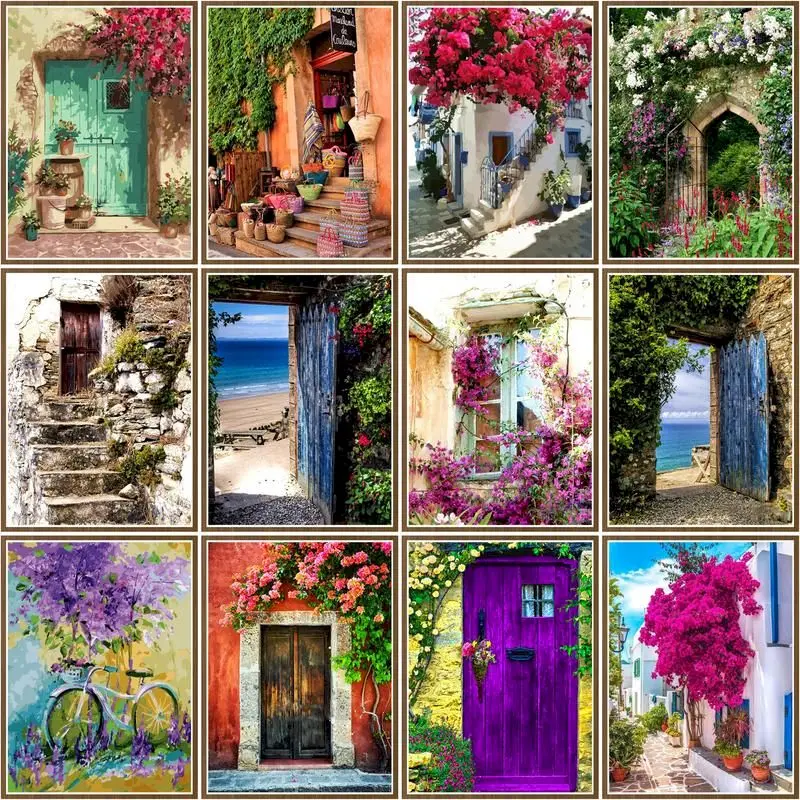 

CHENISTORY 40x50cm Painting By Number Flower Door Landscape Diy Paint By Numbers On Canvas Home Decoration