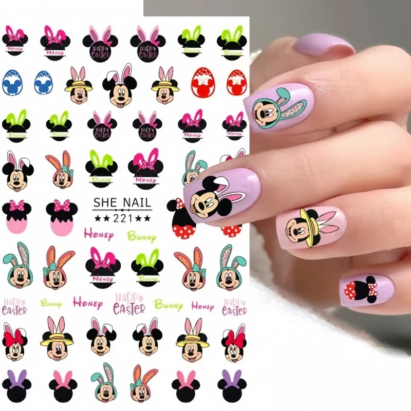 1PCS Disney Nail Stickers Cartoon Mickey For Nails Anime Minnie Princess Series Lion King Mary Cat Art Decoration
