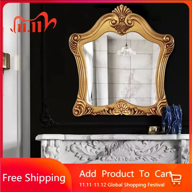 

European Retro Bathroom Makeup Mirror Large Gold Decorative Light Makeup Mirror Wohnzimmer Deko Mirror Maiden Bedroom Gift