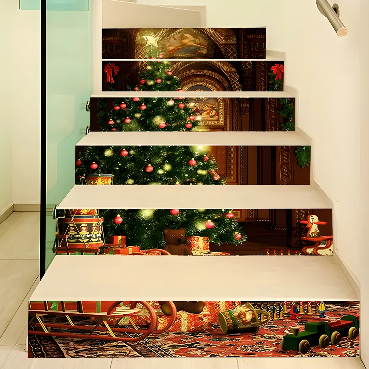 Новинка 2024 рождественские креативные наклейки на лестницы 3D стену для