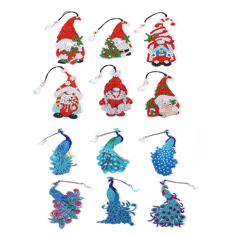 

6Pcs DIY Diamond Painting Bookmarks Christmas Bookmark Cartoon Gnome Peacock Diamond Mosaic Embroidery Cross Stitch Kits Gift
