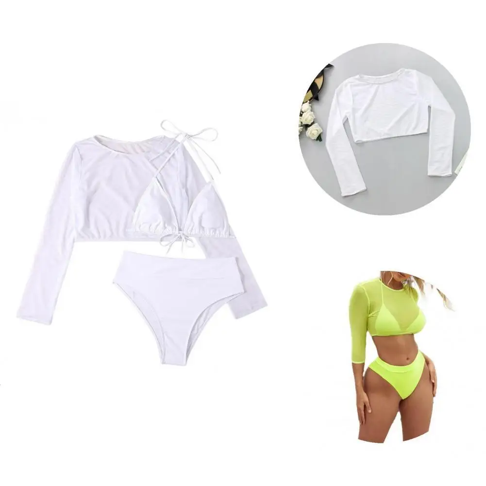 

Пляжная одежда, стильный однотонный бюстгальтер, трусы, Солнцезащитный короткий топ, эластичный купальный костюм, облегающий для путешеств...